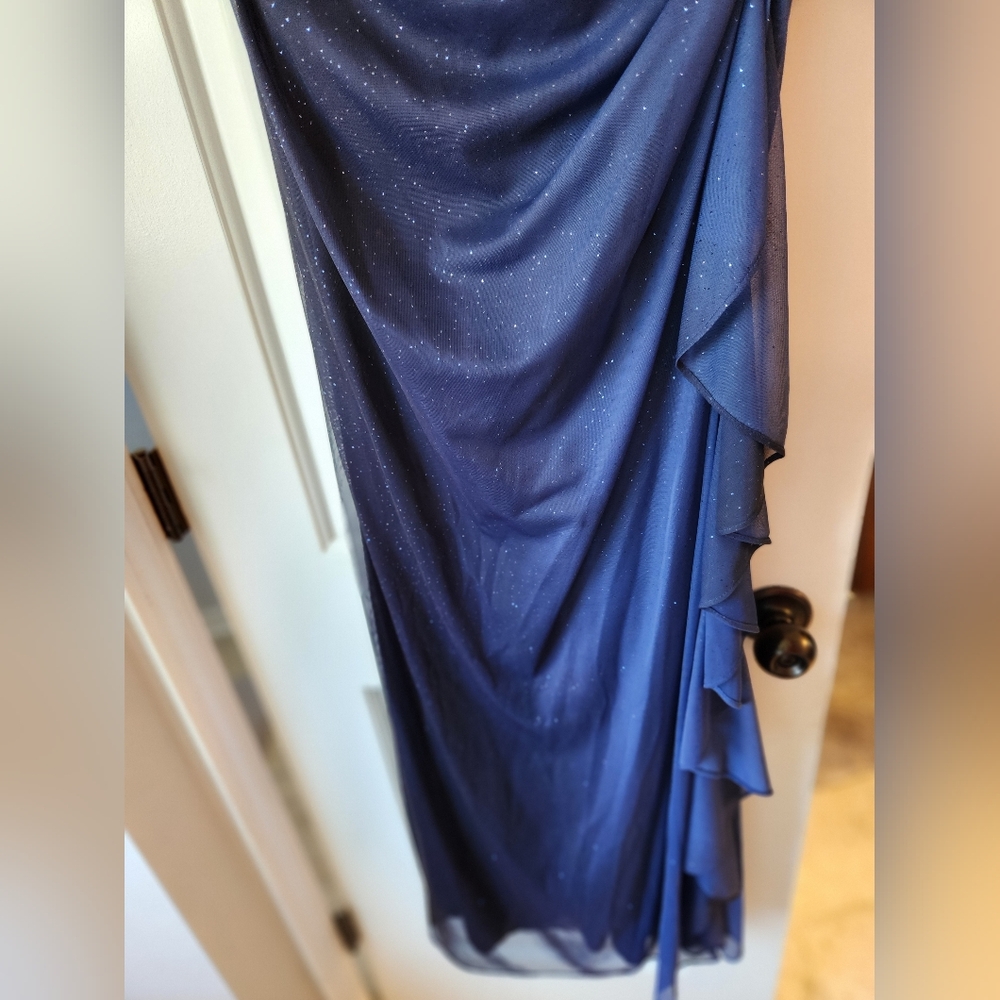 Navy Sparkle Halter Evening Dress - Picture 6 of 8